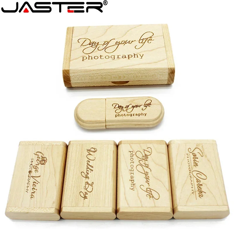 JASTER-memoria externa de madera USB 2,0 Original, 4GB, 8GB, 16GB, 32GB, 64GB, 12GB, Memoria USB, de boda, 1 uds, logotipo gratis