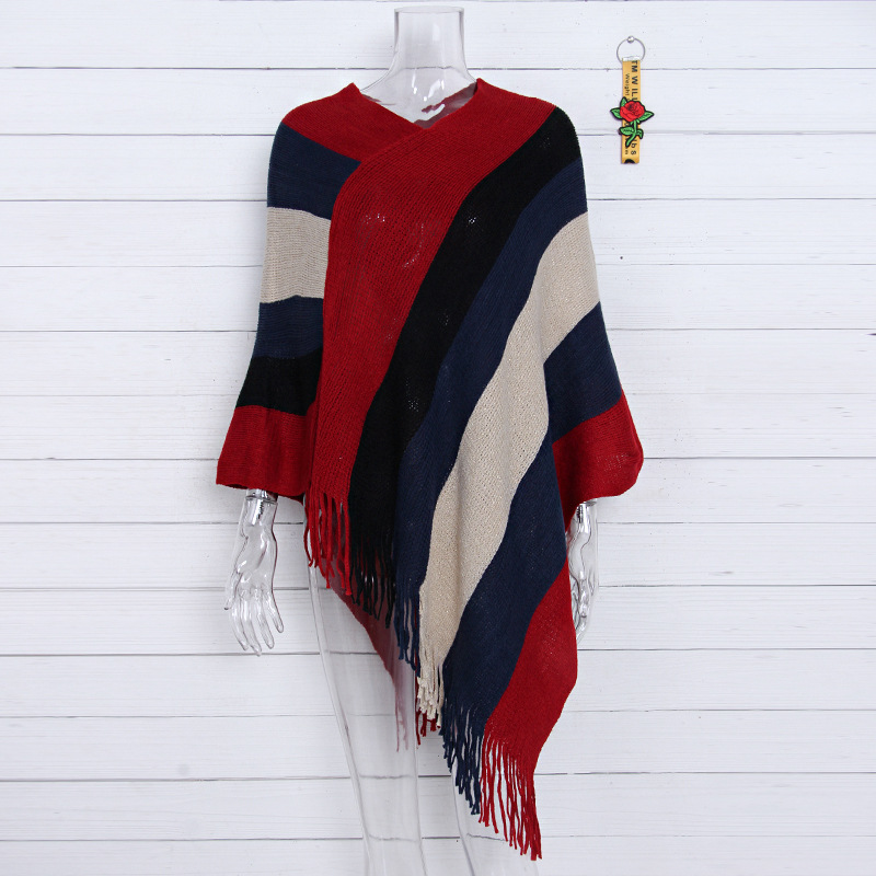 Vrouwen Truien en Pullovers Gestreepte Gebreide Trui Herfst Winter Mode Mantel Batwing Mouw Kwastje Dames Truien