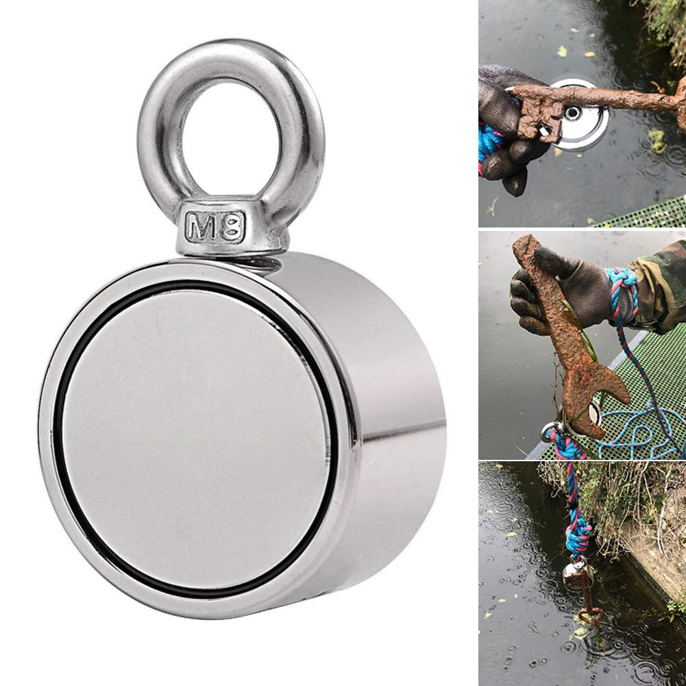 Neodímio Ímãs De Pesca (Double-Sided Magnética) rodada Ímã De Neodímio Com Olhal-Ímã Para O Rio/Lago de Pesca 4 Tamanhos