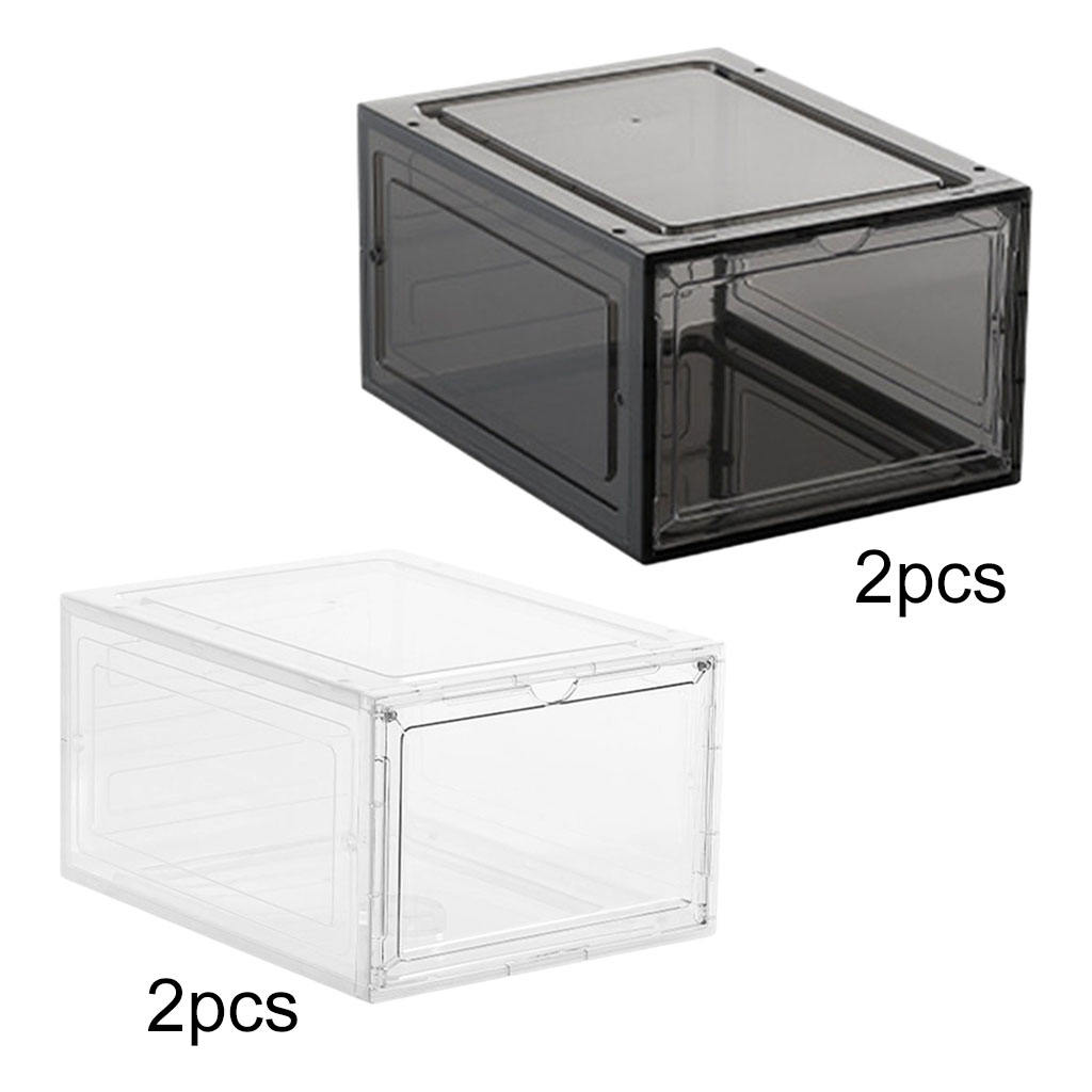 2pcs Shoe Box Shoe Storage Stackable Organizer Magnetic Closure Sneaker High-top Shoes Clear Panel for Closet Dorm Case