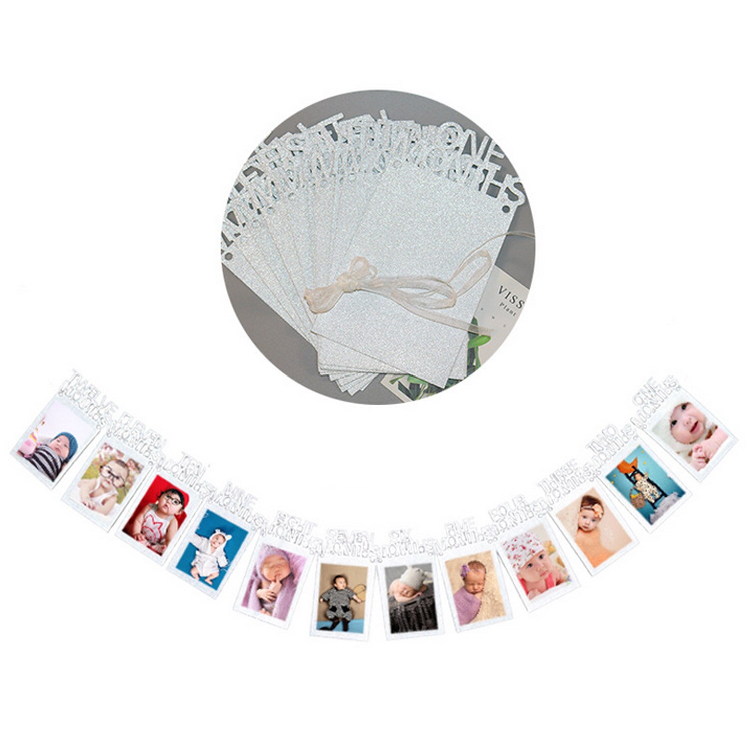 Eerste Verjaardag Decoratie 1 Tot 12 Maanden Maandelijkse Papier Foto Foto Bunting Garland Banner Voor 1 Jaar Oude Viering: D