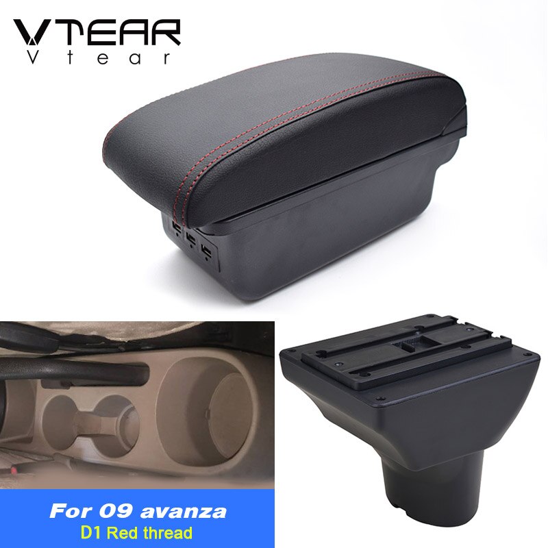 Vtear for Hyundai i20 car armrest leather arm rest usb storage box ABS center console accessories interior parts automobile: D red thread
