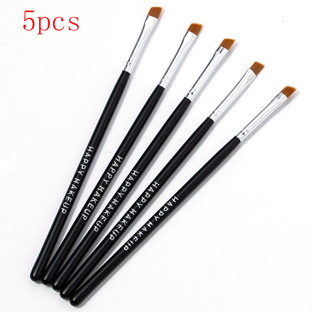 Makeup 5 stk./sæt sort øjenbryn skrå flad vinklet børste eyeliner øjenskygge øjenbryn makeup værktøj kvinder kosmetik: Sort