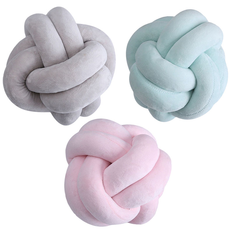 Oreiller rond et en forme de boule de Knau, nordique amusant, nœud Simple, à la , doux et solide, pour la maison, S09