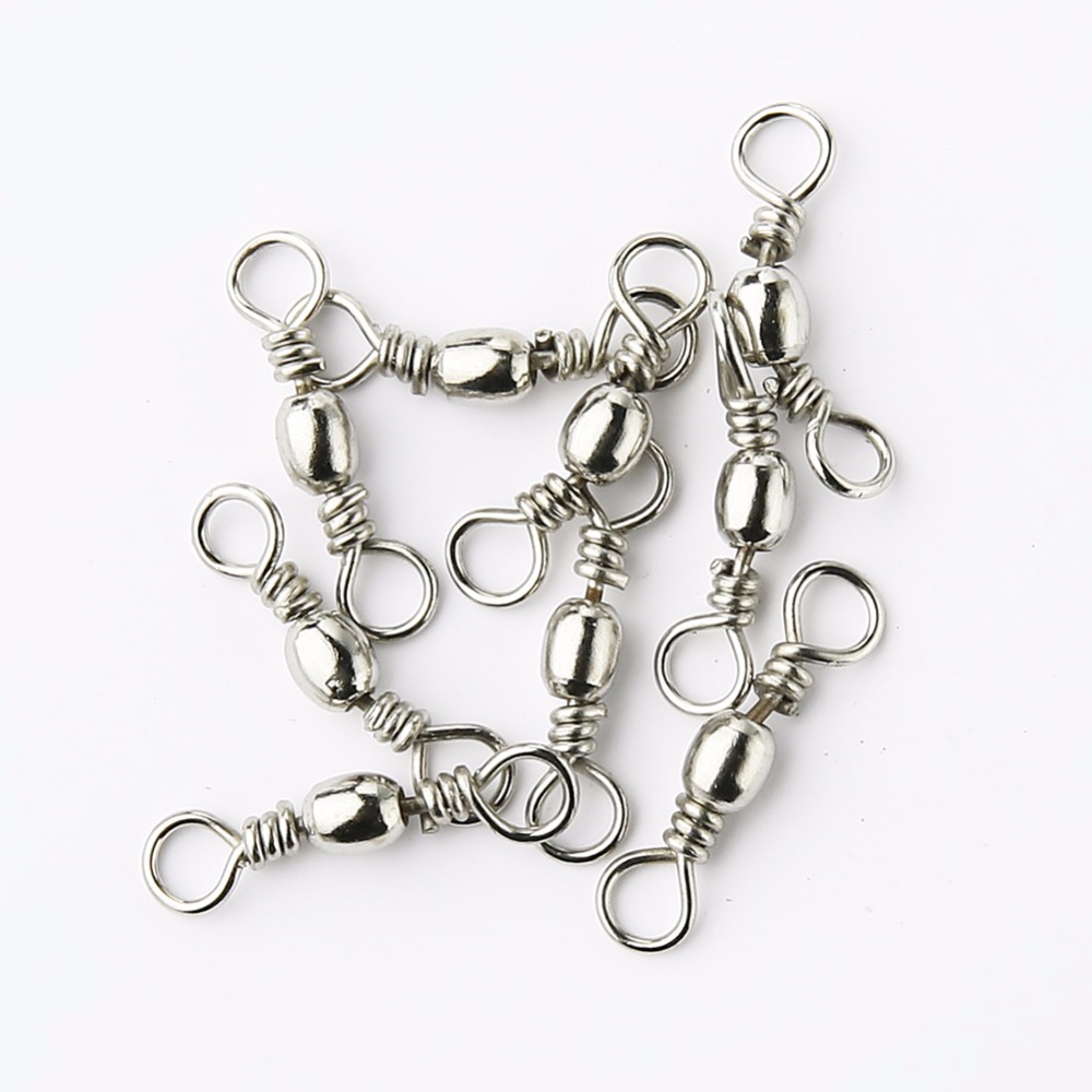 Barril giratorio de rodamiento de bolas de pesca de acero inoxidable, anzuelos de Pesca de Mar, Conector de línea de señuelo, productos para pesca, 50 piezas/1 caja