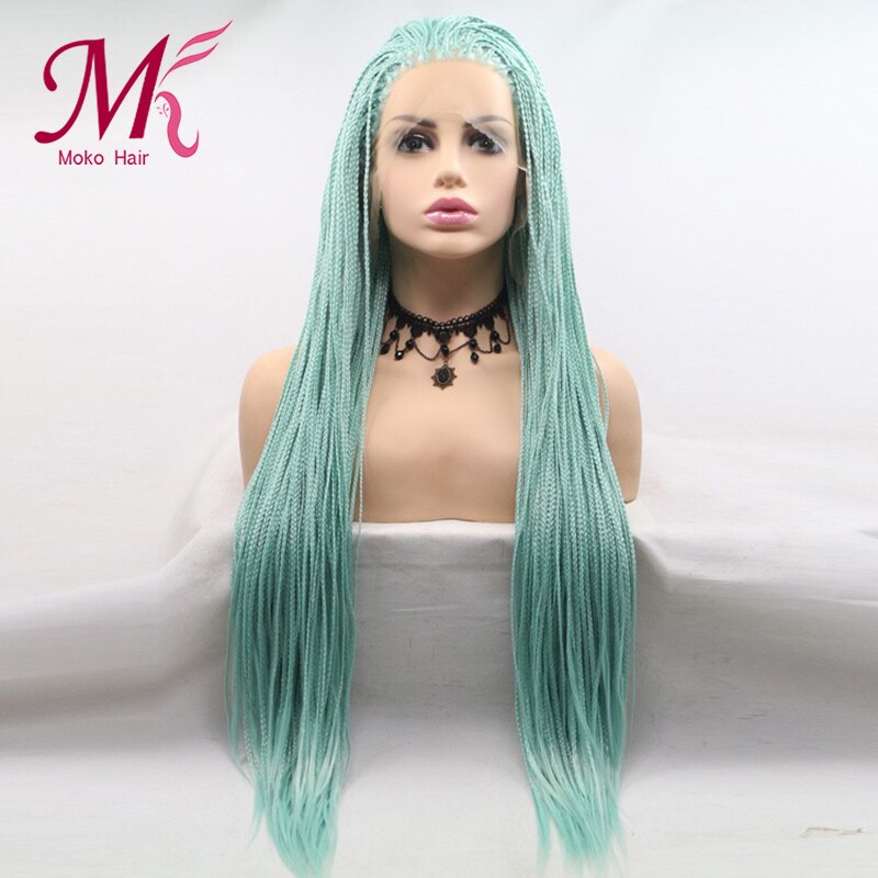 Moko-peluca con malla frontal trenzada sintética para mujer, con cola de caballo de Color Natural, trenza de ganchillo, estilo de