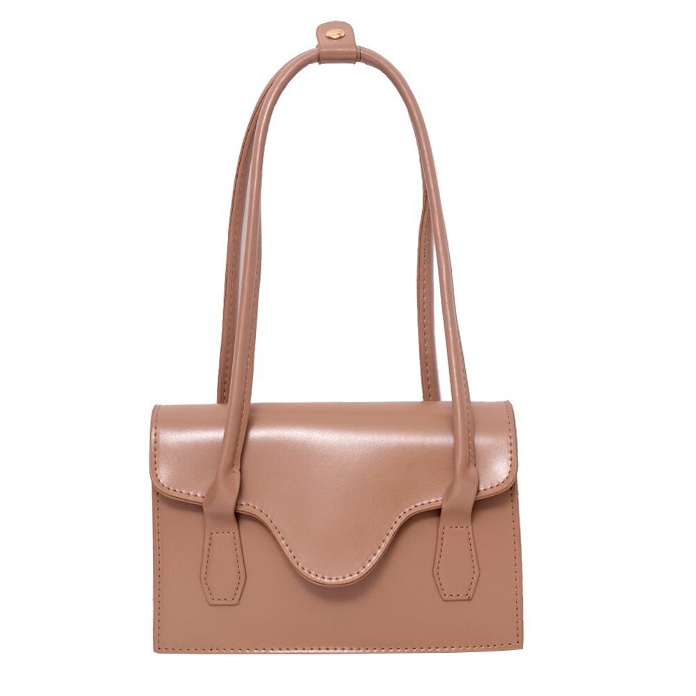 PU Leather Women Shoulder Bags Ladies Casual Pure Color Simple Underarm Handbags Female Daily Shoulder Bags: Light Brown