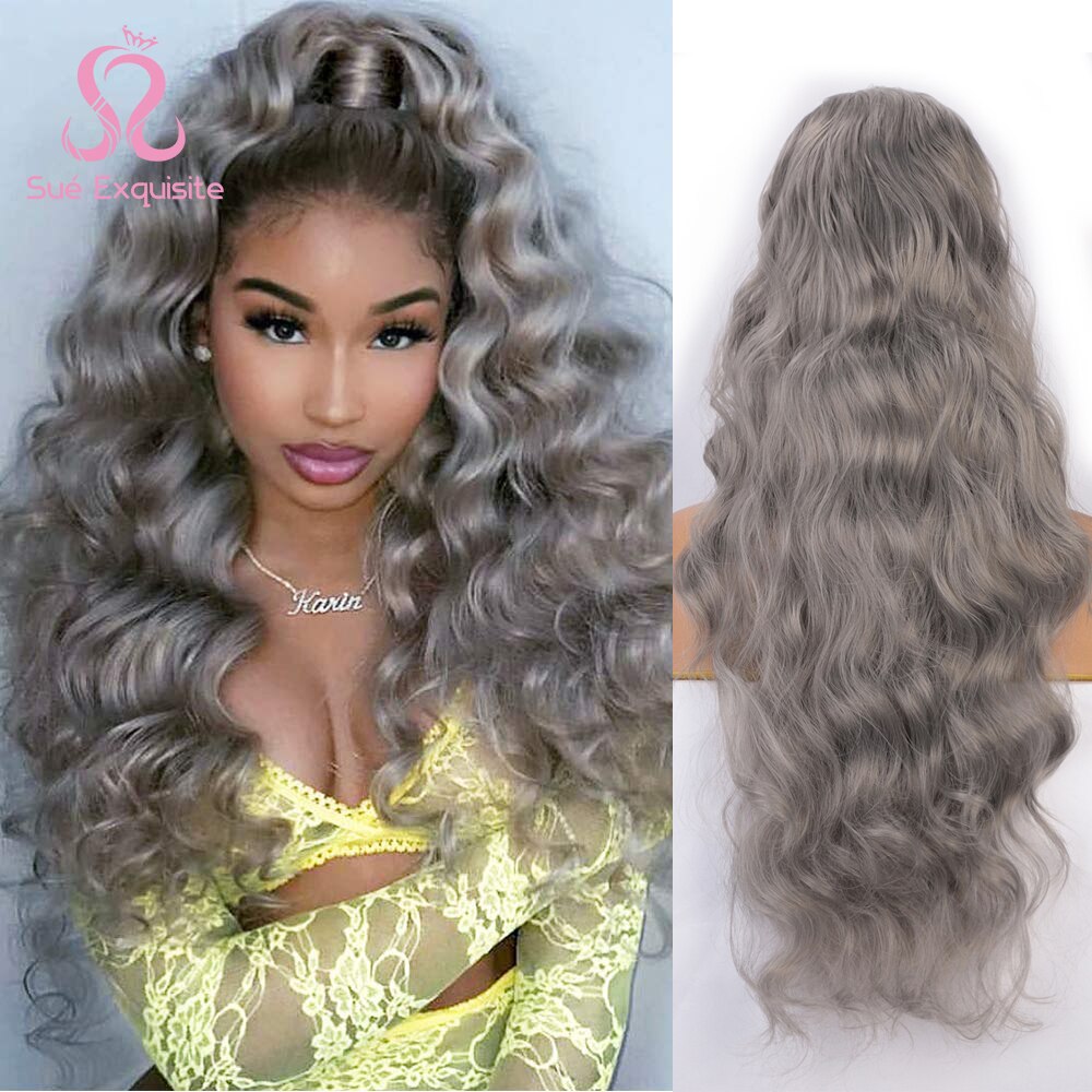 SUe EXQUISITE Synthetic Long Wavy Ponytail Hair for Black Women Gray/Black Synthetic Drawstring Ponytail Clip Hair Extension: gray
