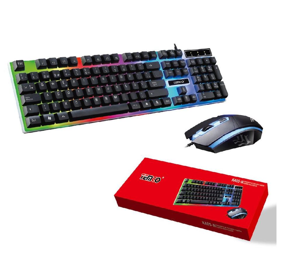 Tenco Teclado kit KA05, ratón con luz USB-LED multicolor, Equipo de juego para PSP/XBOX GAMING. Blanco y negro