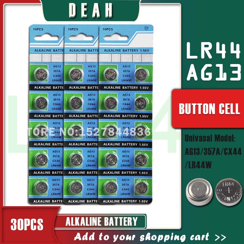 Deah 30 stk 1.55v ag13 lr44 alkaline celle mønt batteri  ag 13 lr44w lr1154 sr44 a76 357a 303 357 knap batterier til ure legetøj
