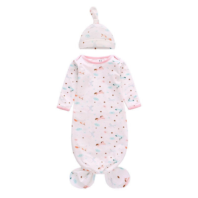 Saco de dormir anudado para bebé, ropa de dormir de algodón para el sueño de bebé recién nacido, de manga larga, con sombrero para niña y niño de 0 a 12 meses: unicorn