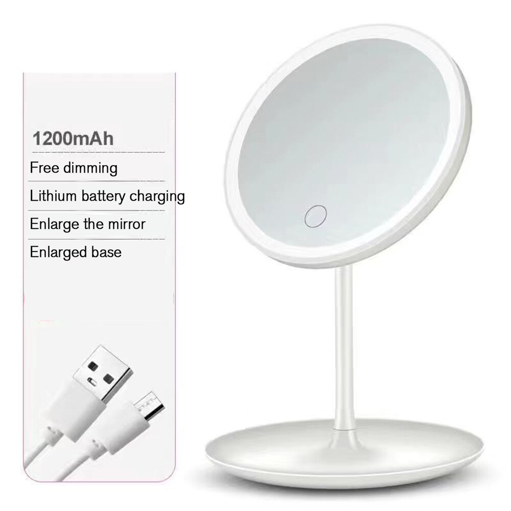 USB Charging LED Beauty Makeup Mirror With Light Lamp Touch Screen Desktop Cosmetic Mirror Light Vanity Adjustable Vanity Mirror: White monochrome