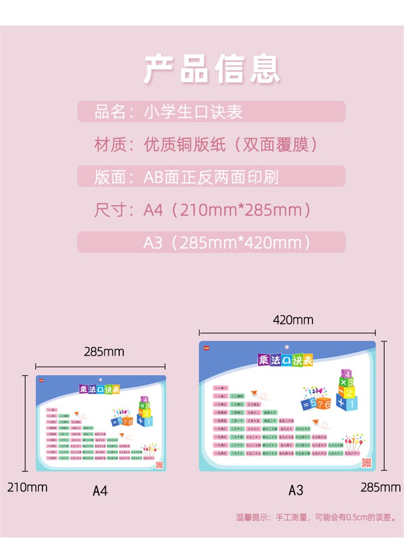 Addition subtraction multiply and divide ninety-nine multiplication formula table Children&#39;s learning mathematics