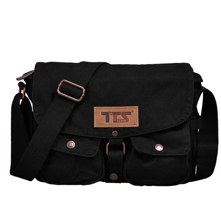 Casual Canvas Mannen Messenger Bags The Time Story Grote Schooltas Schoudertassen Heren 15.6 Inch Laptop Aktetas Reizen School Slingbag: (30cm<Max Length<50cm) / Black