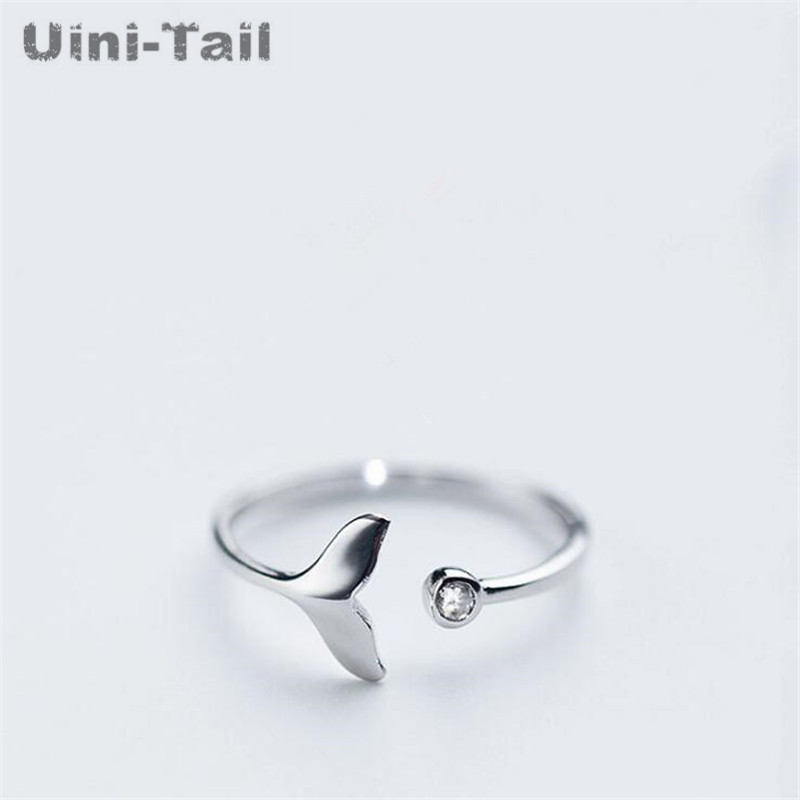 Uini-Schwanz heißer neue 925 sterling silber whale fischschwanz micro-inlay ring damen Koreanische flut fluss nette süße schmuck GN759