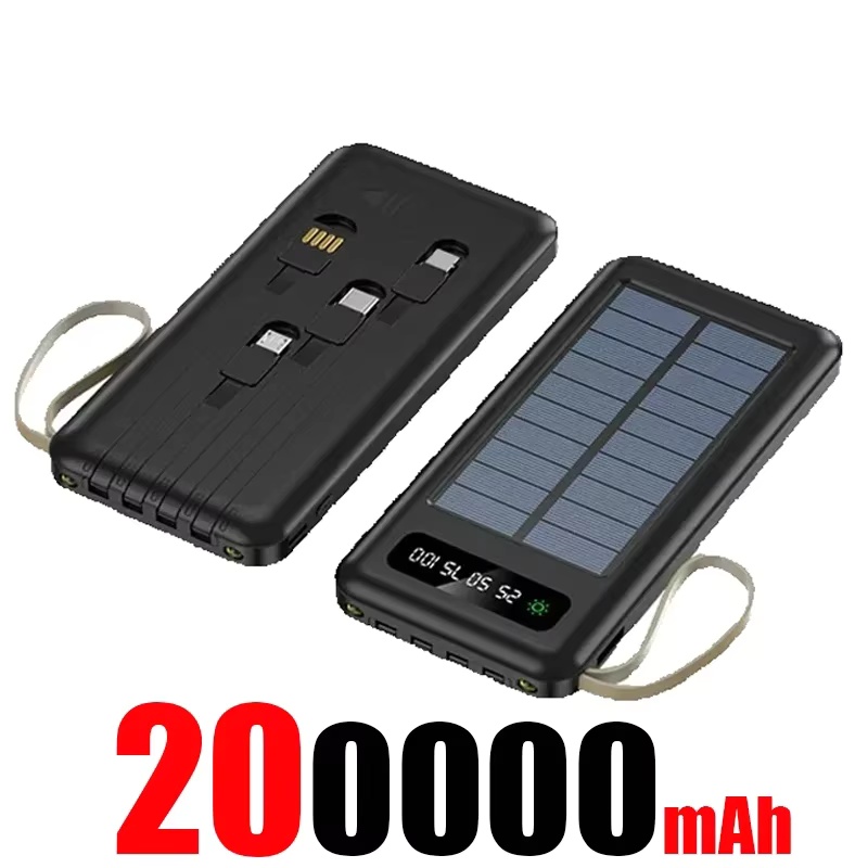 500000 mAh zonne-energiebank Snel opladen Powerbank Draagbare mobiele krachtzaklamp met hoge capaciteit Ingebouwde batterij met 4 kabels: Zilver