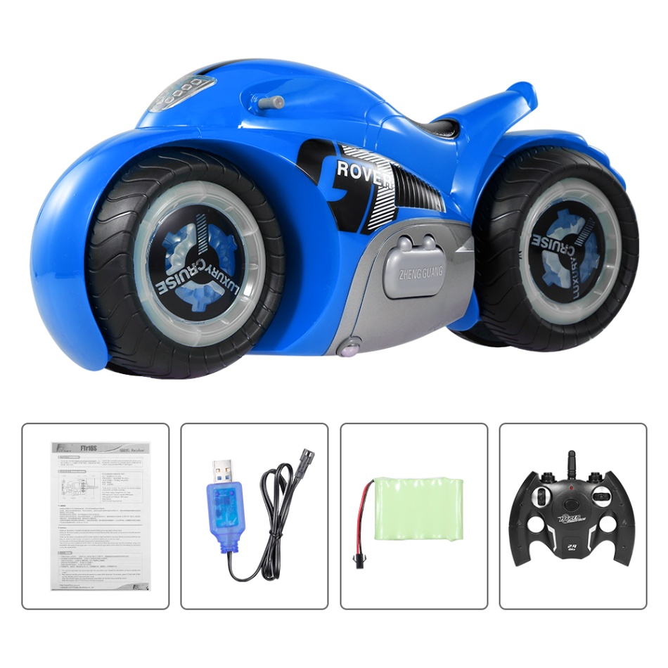 RC Motorcycle 2.4G 1/12 Stunt Motorcycle Huge Transformable Motorcycle 180 Degree Flick Music Remote Control Drift Motorcycle: Blue