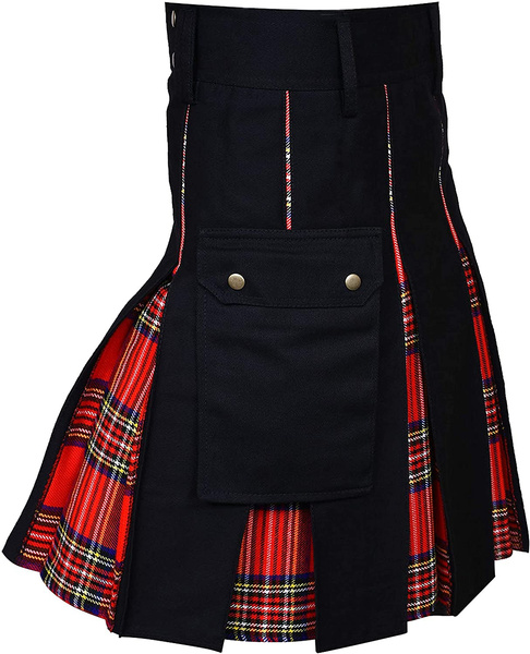Kilts for Men, Utility Kilt, 100% Cotton Jeans Hybrid Kilt, Modern Box Pleated Tartan Traditional Mens Kilt: XXXL / Red