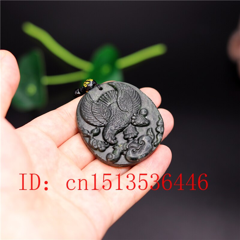 Chinese Black Green jade eagle Jade Pendant Natural Obsidian Necklace Charm Jewellery Amulet luck Men Women