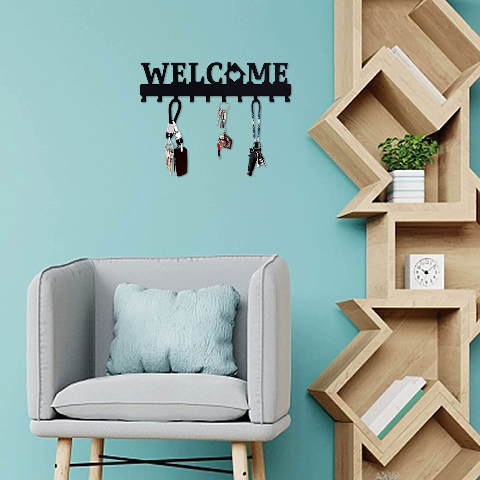 Metal Key Holder 10 Key Hooks Wall Decoration Wall Mounted Entryway Key Shelf Key Rack For Kitchen Wall Entryway Bathroom Living