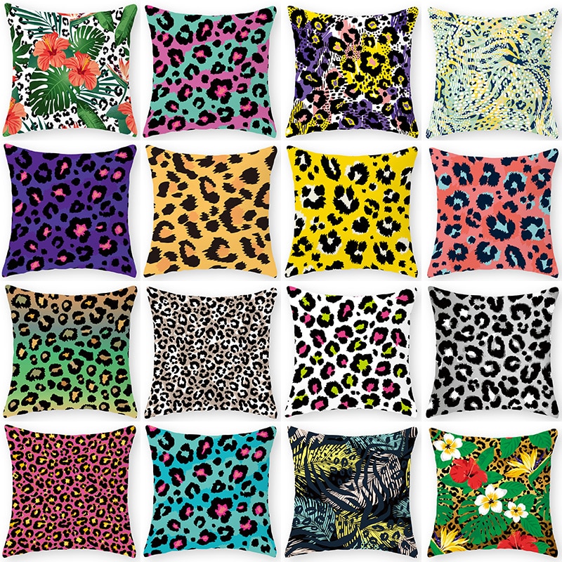Kleurrijke luipaardprint bank decoratieve kussenhoes kussen kussensloop polyester 45*45 sierkussen woondecoratie kussensloop 40817