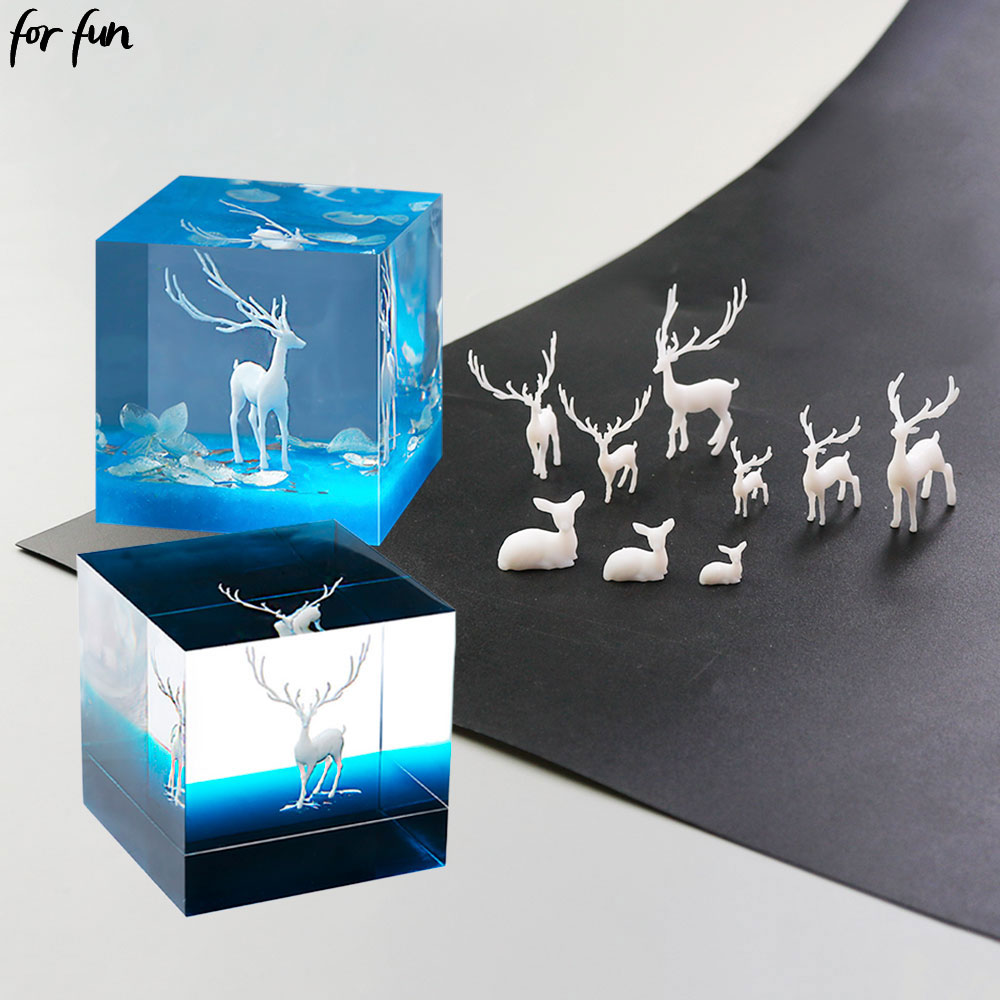 Voor leuke 3D Elanden Decoratie Bos Miniaturen Micro Landschap Decoratie Hars Vuller Kristallen Bol Plastic Fee Herten
