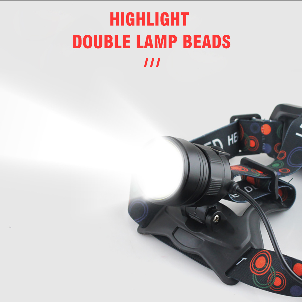 BORUiT-linterna frontal LED COB potente con zoom, recargable por USB, resistente al agua, para acampar, linterna de pesca
