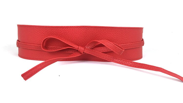 1PC Spring Autumn Women Lady Metallic Color Soft Faux Leather Wide Belt Self Tie Wrap Waist Mujer Dress: N223-Red