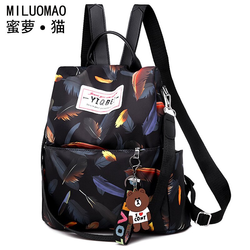 Moderna mochila antirrobo para mujer, de famosa, mochila de gran capacidad para mujer, bolso impermeable de , mochila Oxford para mujer: Black Feather