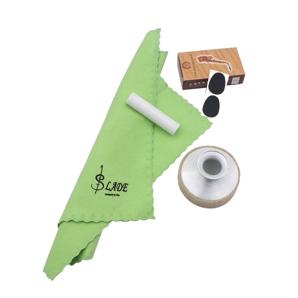 Lade 5- in -1 aluminiumlegering demper mondstuk patch bamboe riet reinigingsdoek kurk vet accessoires kit voor sopraansaxofoon