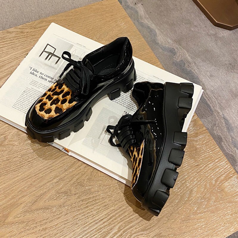 Lente herfst dames plateauschoenen dikke zool casual schoenen dames flats veterschoenen oxford schoenen dames schoenen loepard