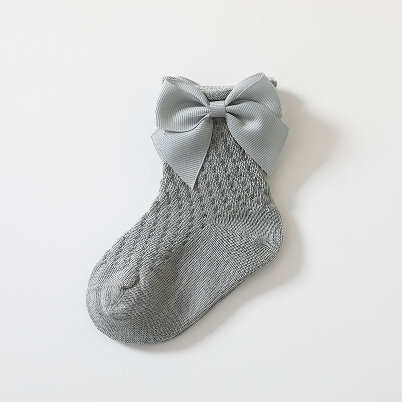 COBCO Marka małe dzieci dziewczyny skarpetki kokardka dla dzieci skarpety letnie dzieci siatka bawełna siatka hiszpańnarty styl dzieci 0-5 lat oddychające skarpety: szary / 3-5 years old
