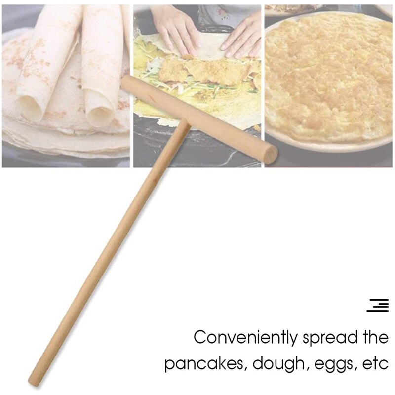 4Pcs T Shape Crepe Maker Pancake Batter Wooden Spreader Stick, Wooden Crepe Tools,Crepe Spreaders for Making Crepes