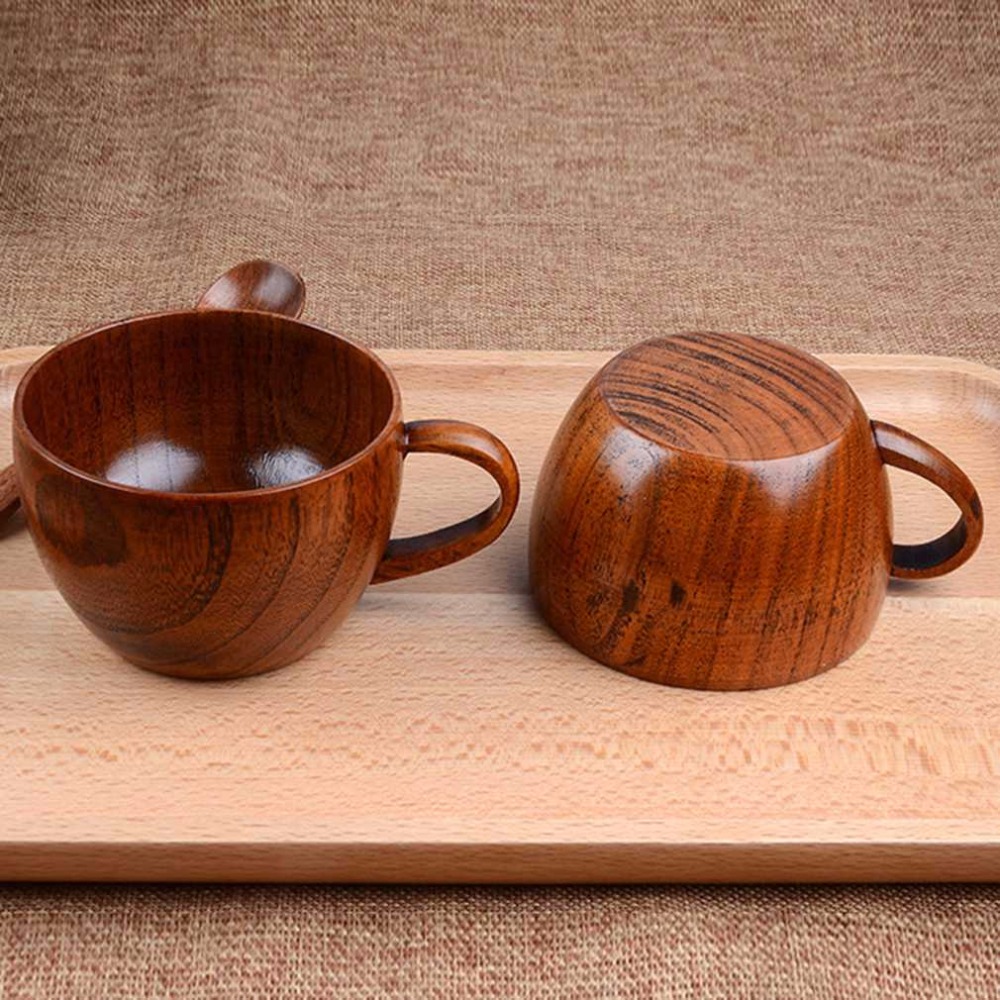 260ml / 8.8 oz Natural Jujube Bar Wooden Cups Mugs With Handgrip Coffee Tea Milk Travel Wine Beer Mugs For Home Bar