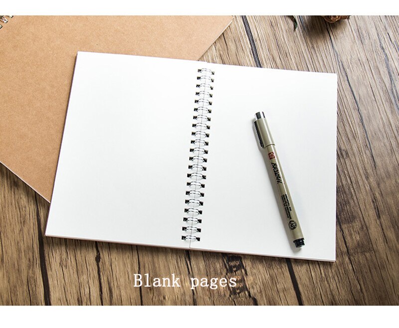 EZONE 16/32K Coil Kraft Paper Notebook Sketchbook Grid Square Line Paper Blank Pages Notebook Student Exercise Book 100 Pages: Blank Pages / 19X13cm