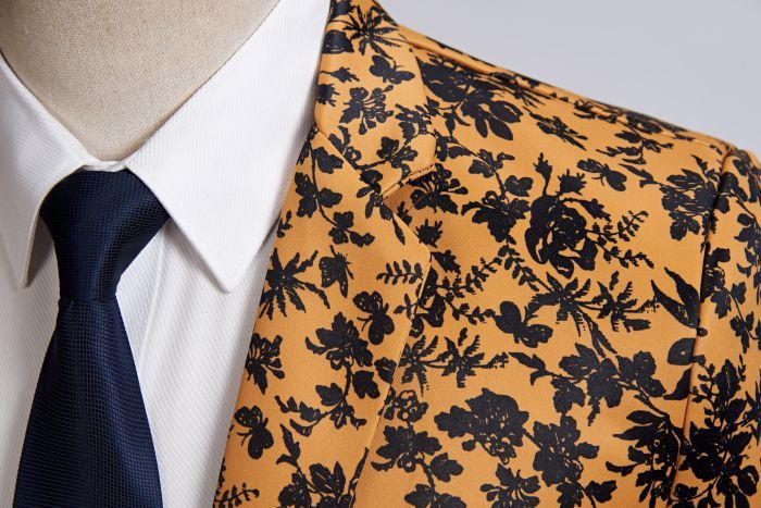 Pyjtrl men plus size casual kavaj orange svarta blommor mönster kostym jacka slim fit bröllop brudgum disfraz hombre scenkläder