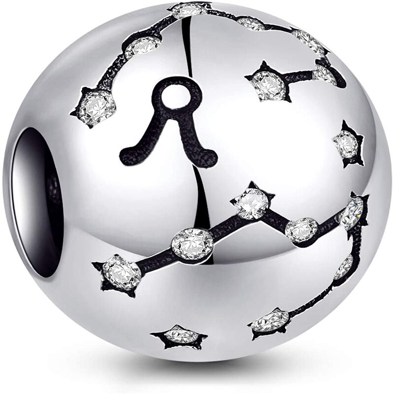 Codemonkey original sterling silber 925 sternbild-zodiak-rundperlen 12 passend für original 3mm armbandanhänger, cmc 1218: Stier -2