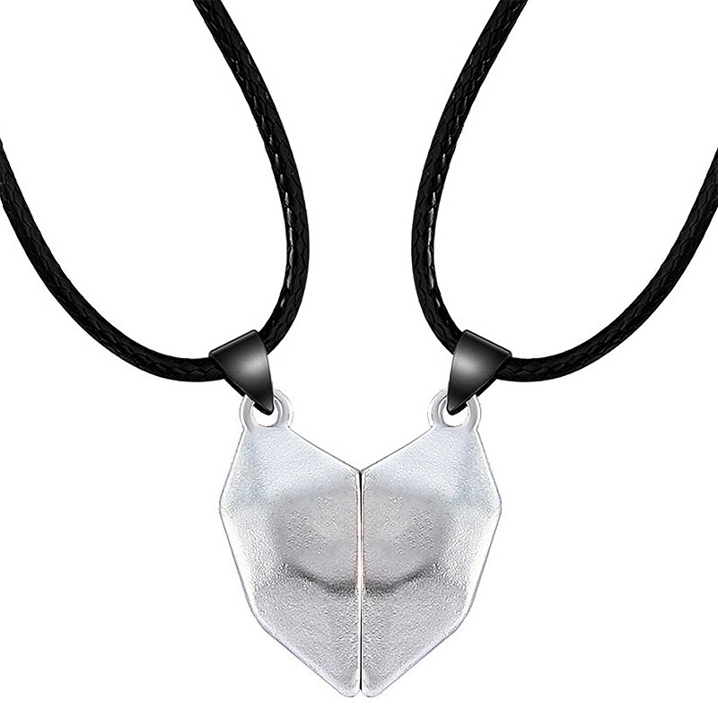 Collar magnético en forma de corazón para parejas, colgante de amor, joyería para pareja, de cumpleaños: 2pcs silver pendants