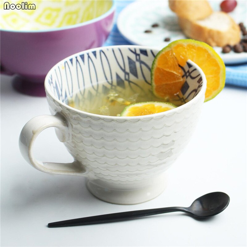 Retro Porcelain Tea Mug Ceramic Hand Painted Office Coffee Tea Mug Embossed Personality Coffee Milk Mug Drinkware Supplies