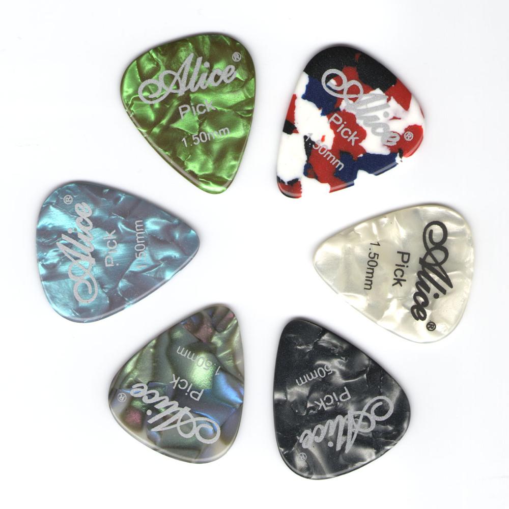 Alice-Púas para guitarra de celuloide, 6 piezas, grosor de mediador 0,46 0,71 0,81 0,96 1,20 1,50mm, color aleatorio: 1.50 mm