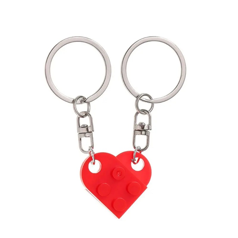 2 pièces séparable bijoux Couples amitié bloc de construction porte-clés porte-clés clé boucle coeur pendentif: Rouge