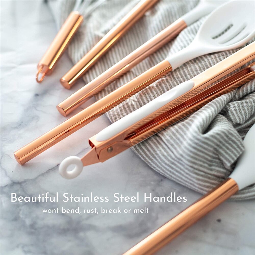 6/7 Pcs Silicone Kitchen Spatula Set,Cooking Utensils Sets with Rose Gold Handle Silicone Kitchen Tools Non-stick Kitchenware