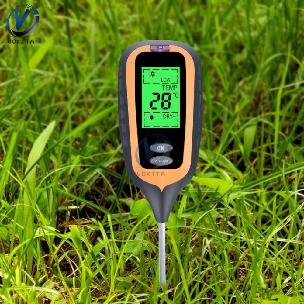 Comprobador de PH del suelo multifuncional, medición de la intensidad de la luz solar y la temperatura del Medidor de PH Digital, 3/4/5 en 1, para plantas de jardín