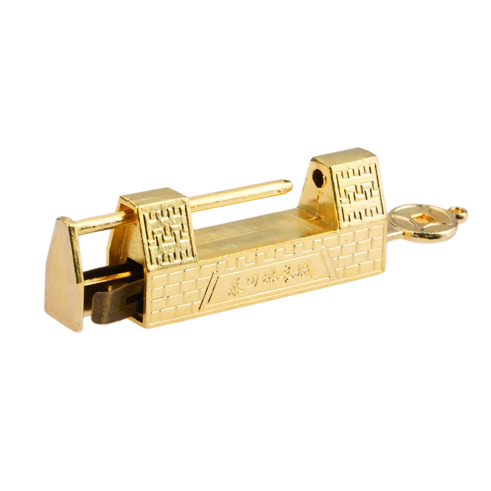 Vintage Slot Met Sleutel Grote Muur Patroon Hangslot Goud/Zilver/Brons Antieke Oude Chinese Sieraden Houten Doos Case lade Kast: B