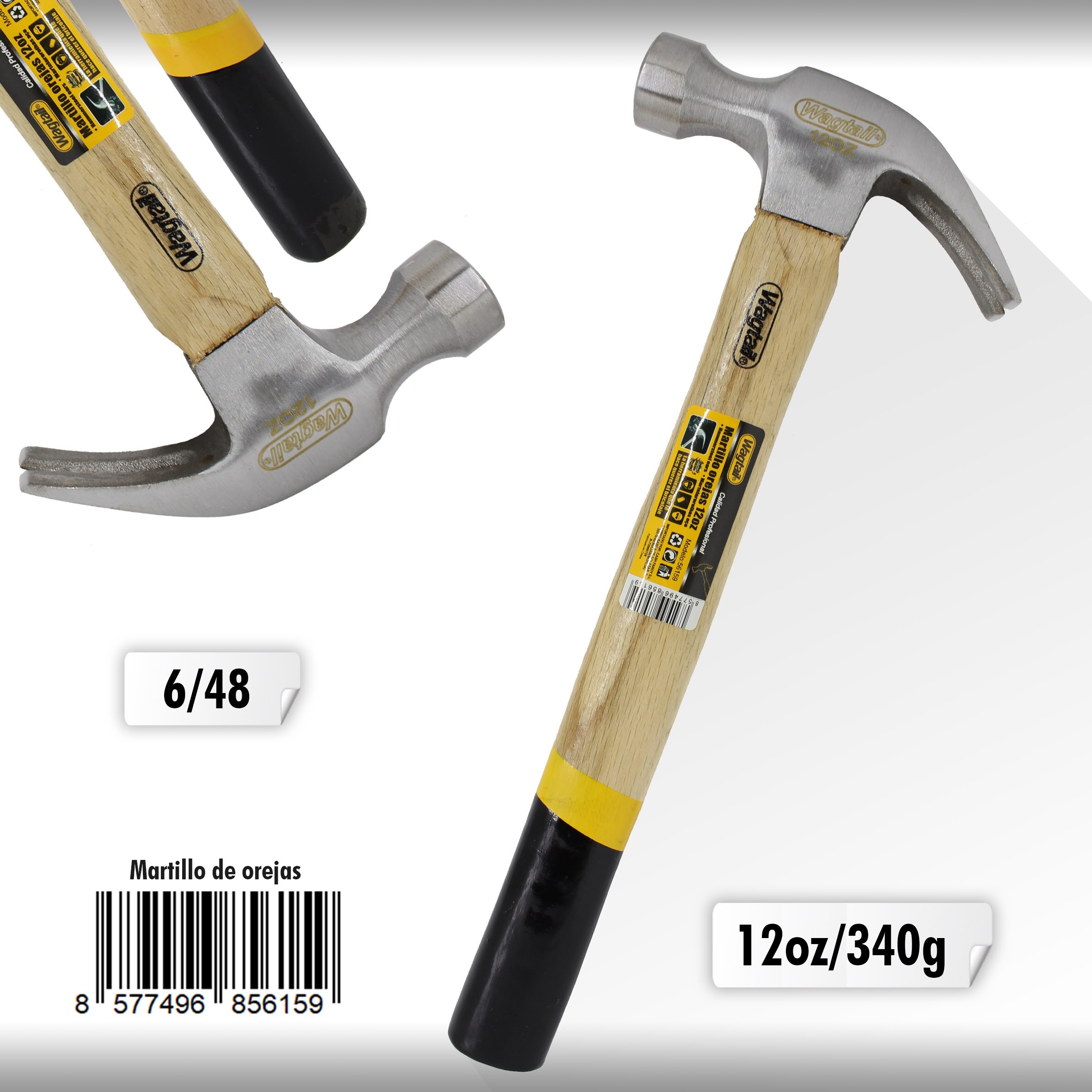 Wagtail Martillo de carpintero, martillo de orejas con mango de madera, martillo de clavos, martillo de garra, herramientas taller mecanico, herramientas de mano, herramientas carpinteria: 340g  (12oz)