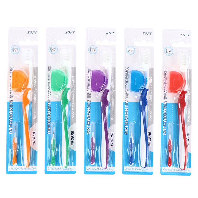 Cepillo de dientes en forma de V para adultos, con funda, Juego de cepillos interdentales, Kit de cepillo de dientes de hilo Dental, limpieza bucal