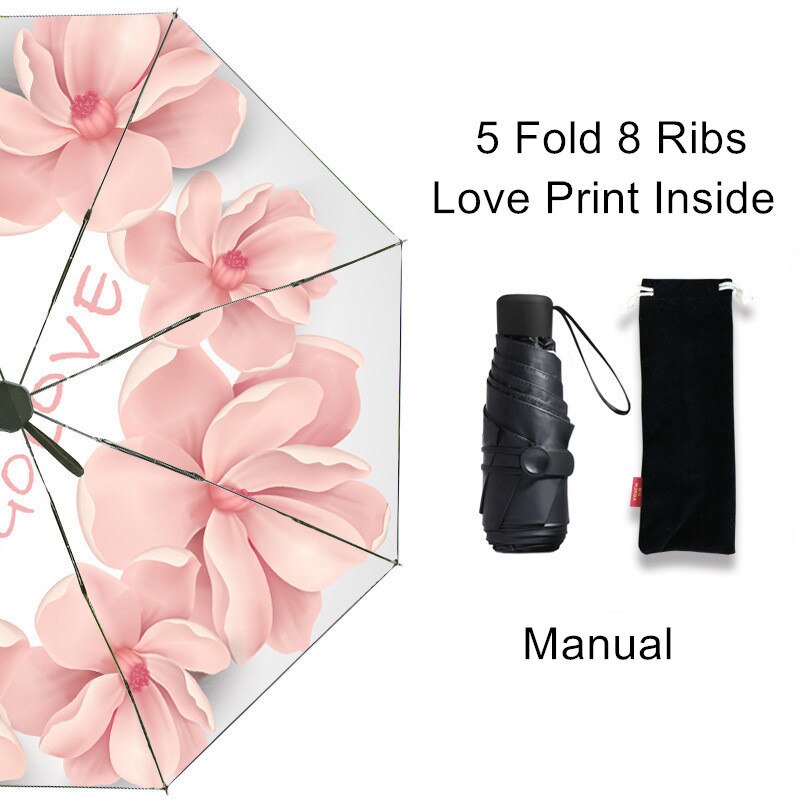 Mini Pocket Umbrella Automatic Folding Umbrella Rain Women Capsule Pink flowers Parasol Windproof UV Protection Female Umbrella: 5 fold