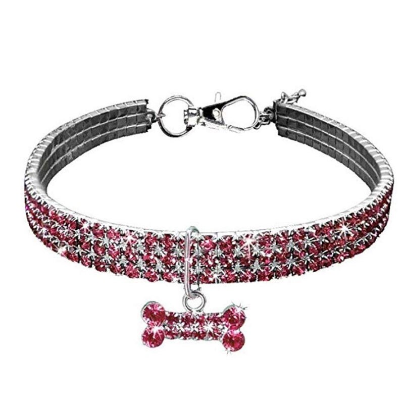Collier ajustable en strass brillant pour chien, bijoux en cristal, Chihuahua, tendance 2022: Rose / S