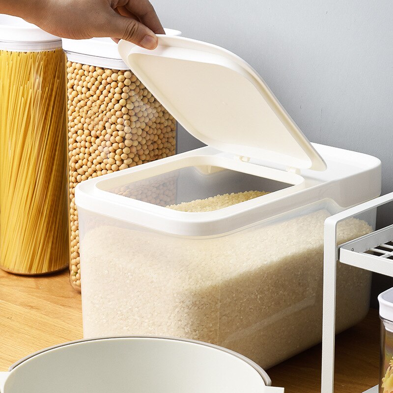 Plastic Rice Bucket Grain Storage Box 5kg Food Storage Container with Flip Lid Moisture-proof Clear Kitchen Organizer Box