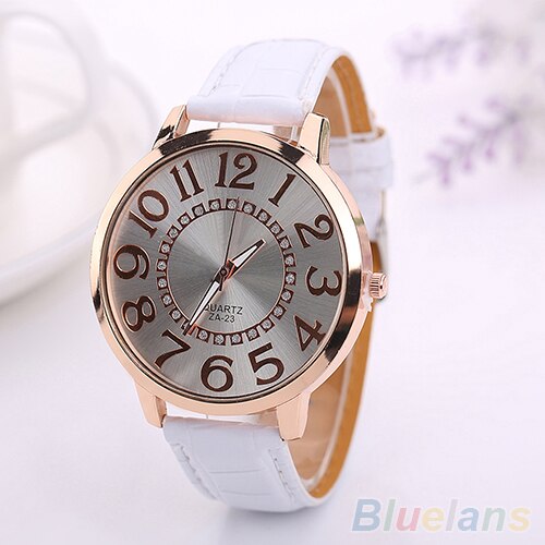 Mężczyźni kobiety duże cyfry arabskie kryształ górski Faux Skórzany kwarc analogowy zegarek na rękę sukienka damska zegarki prezent luksus